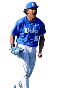 Duke baseball player celebrating after a big play