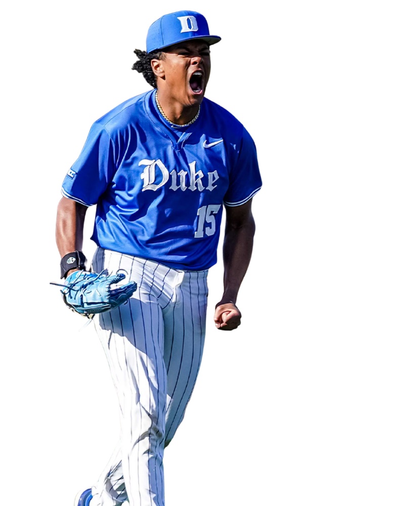 dukepic Duke baseball player celebrating after a big play