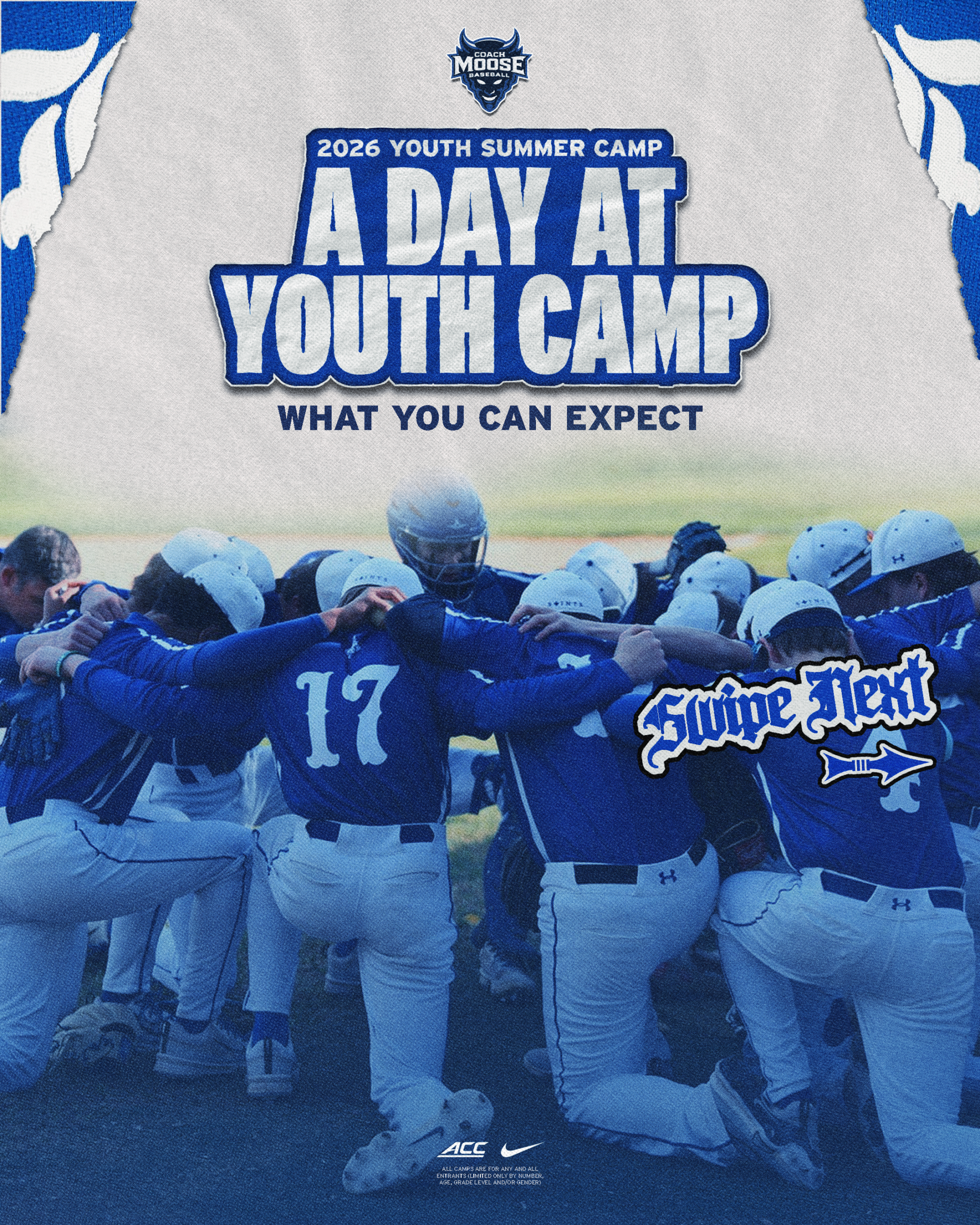 Duke Baseball Youth Camp 2026 - players in team huddle at Jack Coombs Field Durham NC