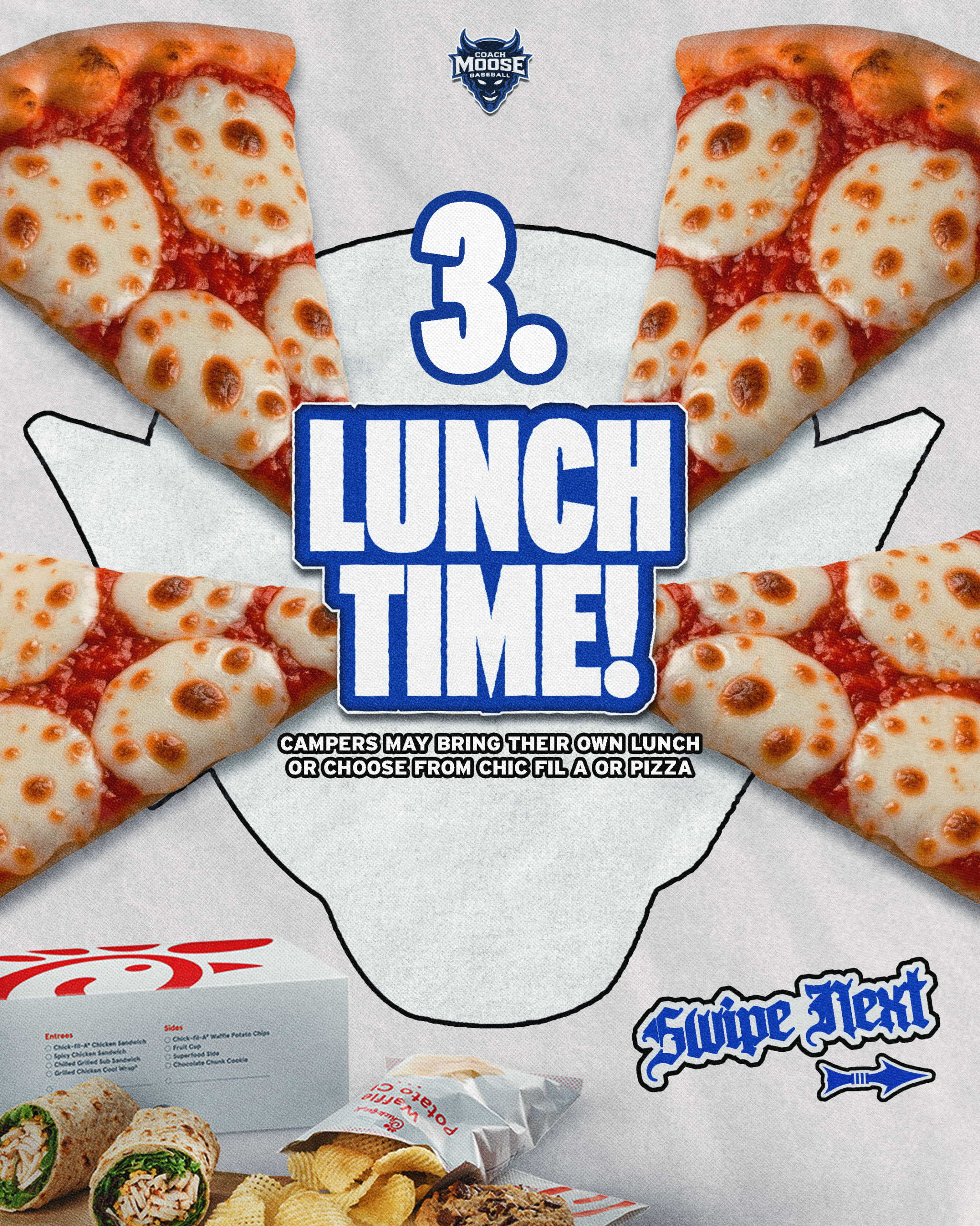Duke Baseball Youth Camp lunch options - Chick-fil-A and Dominos Pizza available at check-in